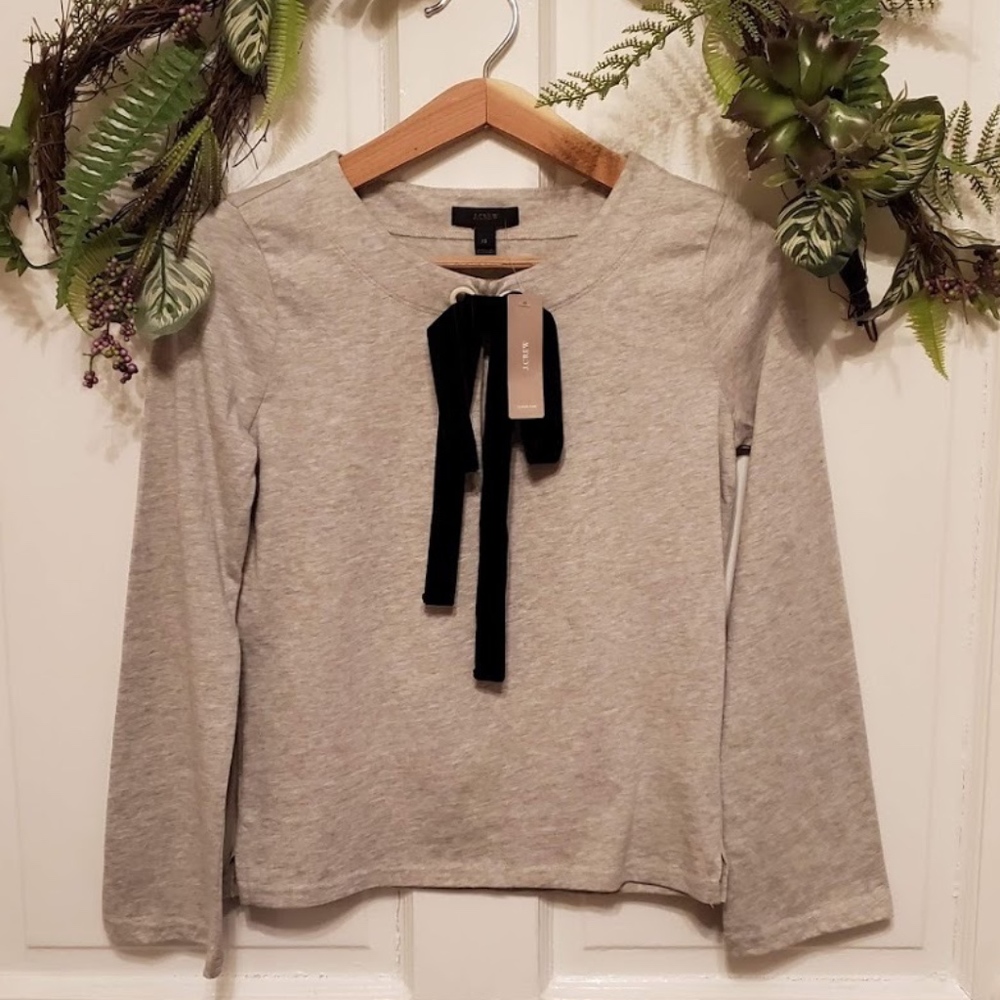 NWT J. Crew Velvet Tie Front Long Sleeve Top XS